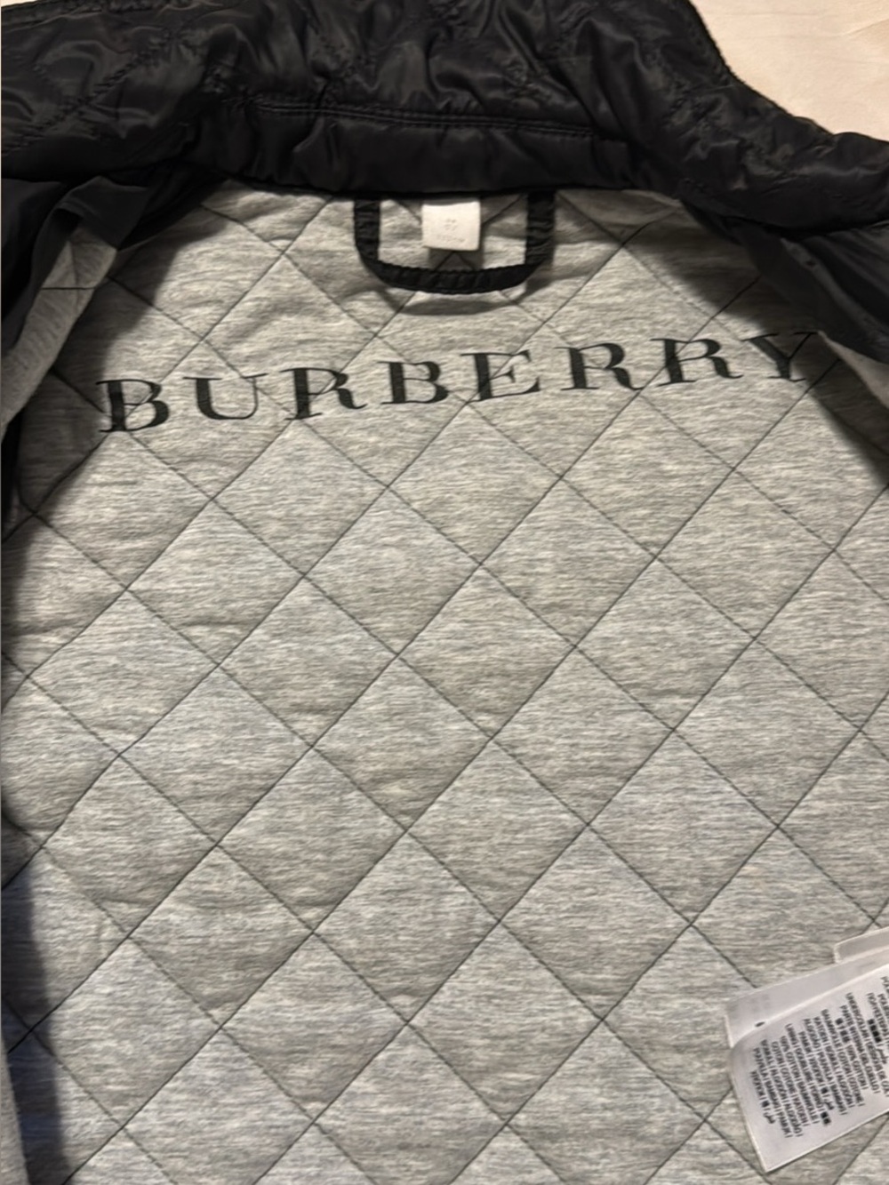 Burberry Light Gray Quilted Jacket Liner with Black Logo
